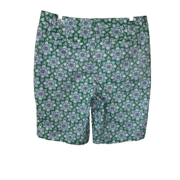 Lands End Bermuda Shorts Womens 14 Mid Rise Blue Green Floral Print Pockets - Picture 2 of 15